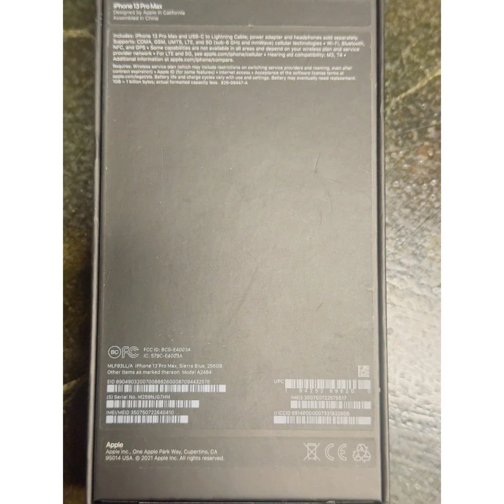Apple iPhone 13 Pro Max Sierra Blue EMPTY BOX ONLY NO  PHONE JUST THE BOX